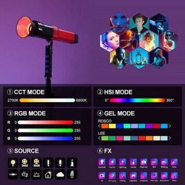 GVM PD60C 60W RGB Dahili Akülü LED Işık