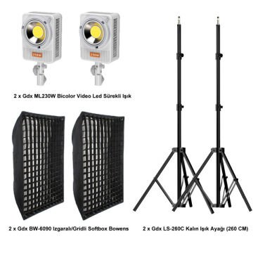 Gdx XL-Kit 2 COB LED Youtube Sürekli Video ve Fotoğraf Işık İkili Set + Gdx BW-6090 Gridli Softbox