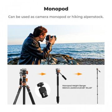 K&F Concept T254A7 + FH-03 Monopod Özellikli Foto ve Video Tripod