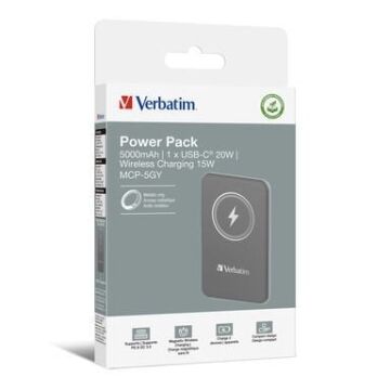 Verbatim 5000 Mah Manyetik Kablosuz (Magsafe) 15W Powerbank 20W PD Gri Renk Kablo Dahil-(32244)