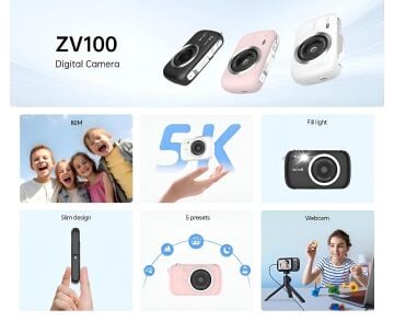 Sjam ZV100 Dijital Kompakt Fotoğraf Makinesi Beyaz 80MP / 5K Video /  16x Dijital Zoom