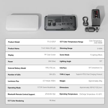 Photoolex Matrix 7 RGB 7 İnç 36W Profesyonel Video Fotoğraf ve Canlı Yayın LED Panel Işık - LS-174-01