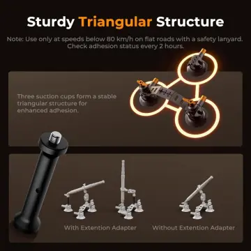 K&F Triple Suction Cup Car Mount Araç Dış Çekim için Aksiyon Kamera ve Telefon Uyumlu Çekim Seti  ( İnsta360 X3, X4, X5, X6 )