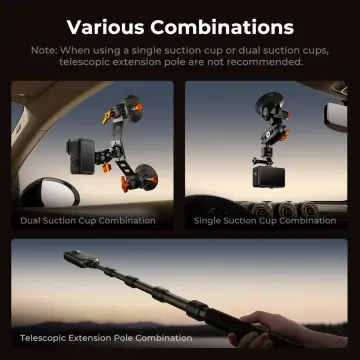 K&F Triple Suction Cup Car Mount Araç Dış Çekim için Aksiyon Kamera ve Telefon Uyumlu Çekim Seti  ( İnsta360 X3, X4, X5, X6 )
