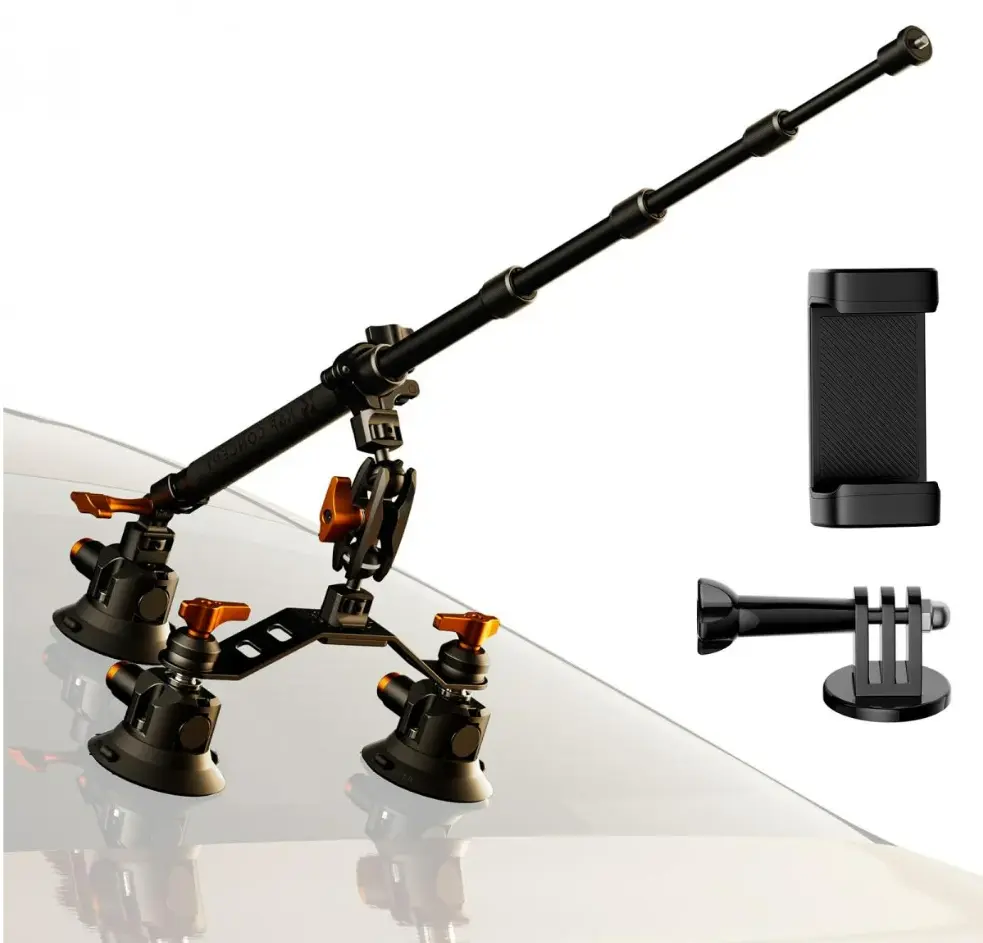 K&F Triple Suction Cup Car Mount Araç Dış Çekim için Aksiyon Kamera ve Telefon Uyumlu Çekim Seti  ( İnsta360 X3, X4, X5, X6 )
