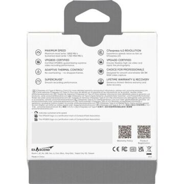 Exascend 256GB Essential Pro Max CFexpress 4.0 Type A Hafıza kartı / 1800 MB/S Okuma Yazma VPG800