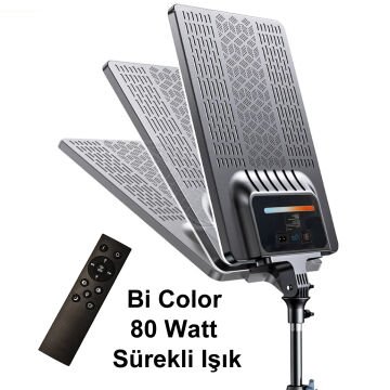 Gdx P300T BiColor Profesyonel Üçlü Youtube Yemek Videosu Makyaj Kuaför Işığı 80 Watt LED Video Panel Sürekli Işık