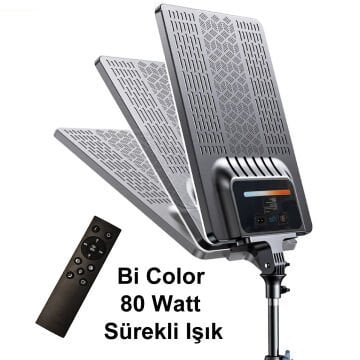 Gdx P300T BiColor Profesyonel Youtube Yemek Videosu Makyaj Kuaför Işığı 80 Watt LED Video Panel Sürekli Işık