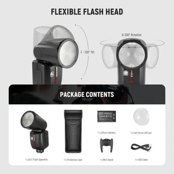 Neewer Z2-N Yuvarlak Başlıklı Bataryalı Tepe Flaşı Difüzör Kit (Nikon)