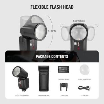 Neewer Z2-S Yuvarlak Başlıklı Bataryalı Tepe Flaşı Difüzör Kit (Sony)