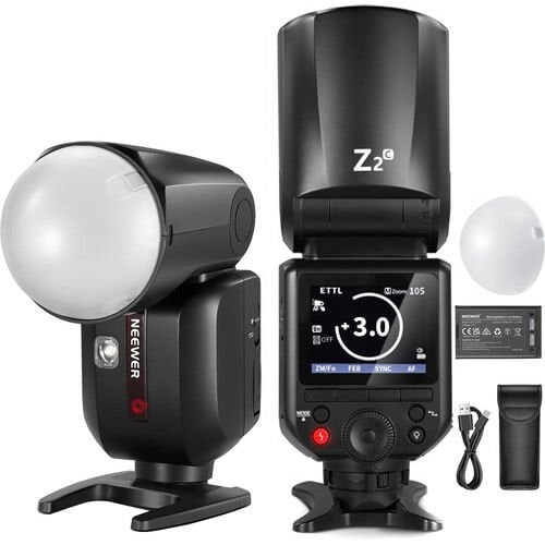 Neewer Z2-C Yuvarlak Başlıklı Bataryalı Tepe Flaşı Difüzör Kit (Canon)