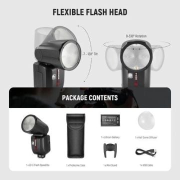 Neewer Z2-C Yuvarlak Başlıklı Bataryalı Tepe Flaşı Difüzör Kit (Canon)