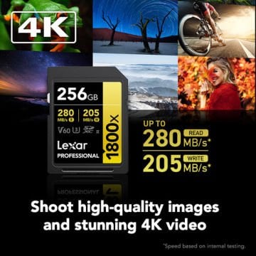 Lexar 256GB Professional 1800x UHS-II V60 SDXC Hafıza Kartı