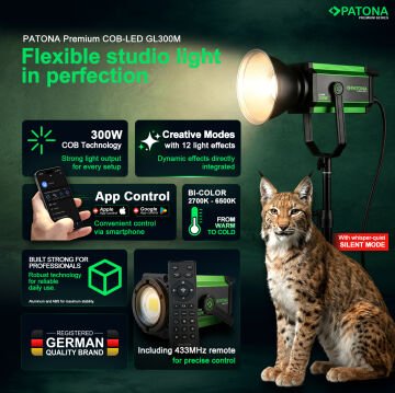 Patona 4168 Premium GL300M Bi-Color Cob-Led-Stüdyo Işığı 300W