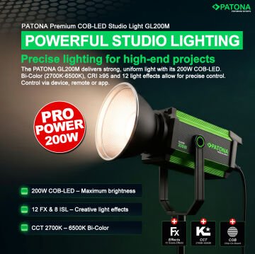 Patona 4169 Premium GL200M Bi-Color Cob-Led-Stüdyo Işığı 200W