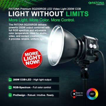 Patona 4172 Premium Sq200RGB Led-Video Işığı 200W Cob  ( Sert Taşıma Çantasıyla Birlikte )
