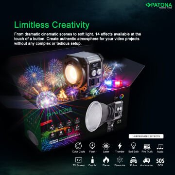 Patona 4172 Premium Sq200RGB Led-Video Işığı 200W Cob  ( Sert Taşıma Çantasıyla Birlikte )
