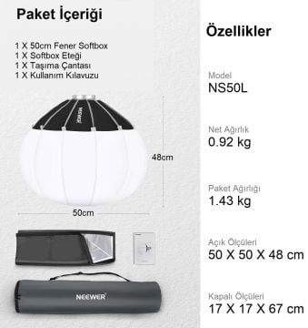 NEEWER NS50L Hızlı Kurulan 50cm Fener Softbox