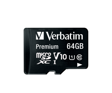VERBATIM 44084 - 64GB 90MB/S PREMIUM U1 MICRO SDXC CLASS 10 (INC ADAPTOR)