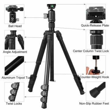 Kingjoy G555+G0 4 Bölmeli Seyahat Tripodu ve Monopod