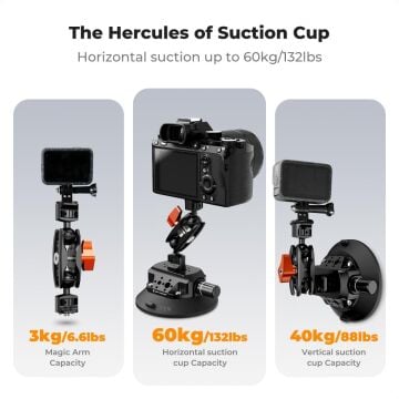 K&F Concept KF31.100 4,5'' Kamera Vantuzu  Sihirli Kol Cep Telefonu Kelepçesi ve GoPro Adaptör ile