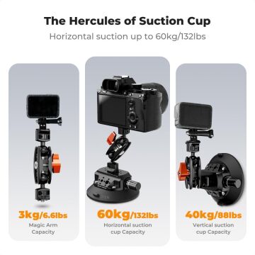 K&F Concept KF31.100 4,5'' Kamera Vantuzu  Sihirli Kol Cep Telefonu Kelepçesi ve GoPro Adaptör ile