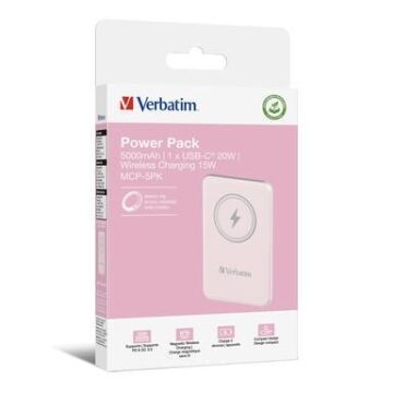 VERBATIM 32243 Magsafe 5000 Mah Manyetik Kablosuz Pembe Powerbank