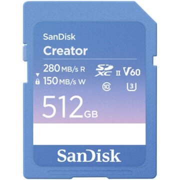 SanDisk 512GB Creator Series 280MB/s V60 UHS-II SDXC Hafıza Kartı SDSDXEP-512G-GNCIS