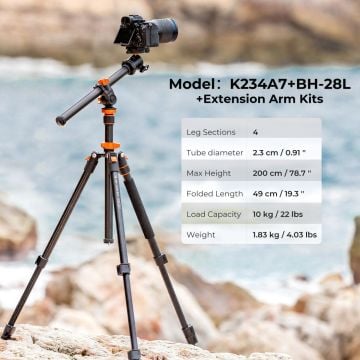 K&F Concept K234A7 + BH-28L Extension Arm Monopod Özellikli Tripod