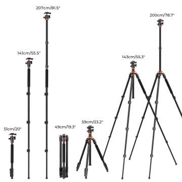 K&F Concept K234A7 + BH-28L Extension Arm Monopod Özellikli Tripod