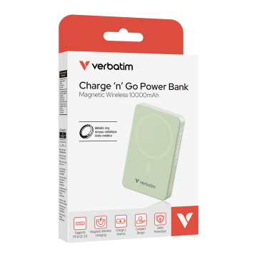 Verbatim 10000 Mah Manyetik Kablosuz (Magsafe) 15W Powerbank 20W PD Yeşil Renk Kablo Dahil-(32228)